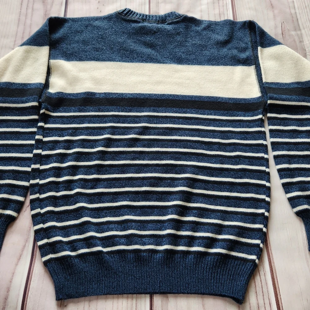 Par Four Vintage Golf Sweater Striped Blue Black White | Men's Size L